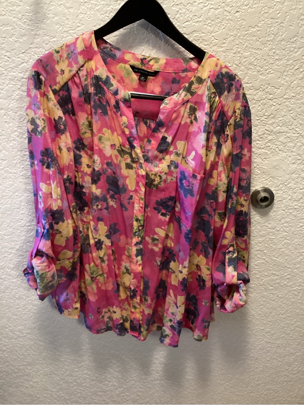 Zac & Rachel Pink Floral Button-Front Blouse 3X